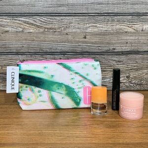 Clinique Happy Perfume Mini Mascara Moisturizer Travel Gift Set Cosmetic Bag